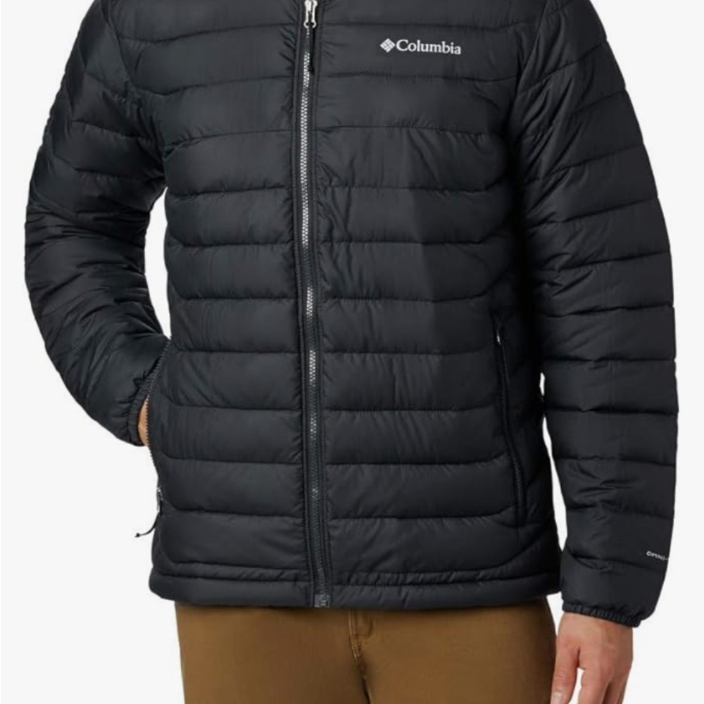 Columbia Black Puffer Jacket with Quilted Design and Stand-Up Collar
